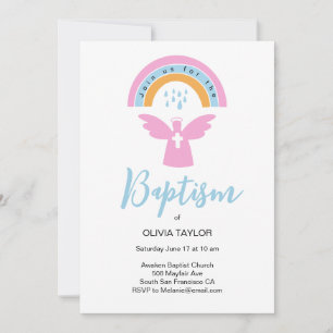 Baptism Christening angel and rainbow Invitation