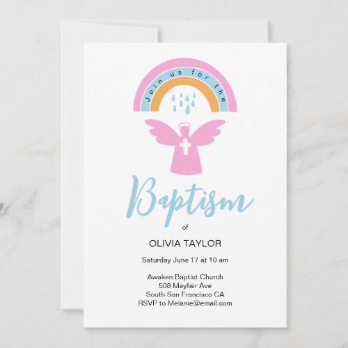 Baptism Christening angel and rainbow Invitation