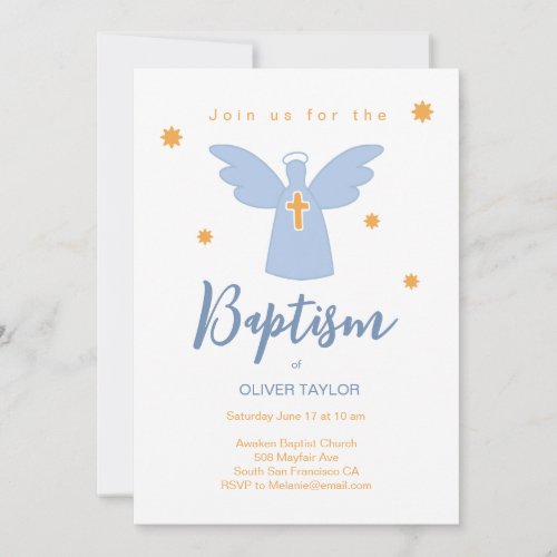 Baptism Christening Angel and Stars Invitation