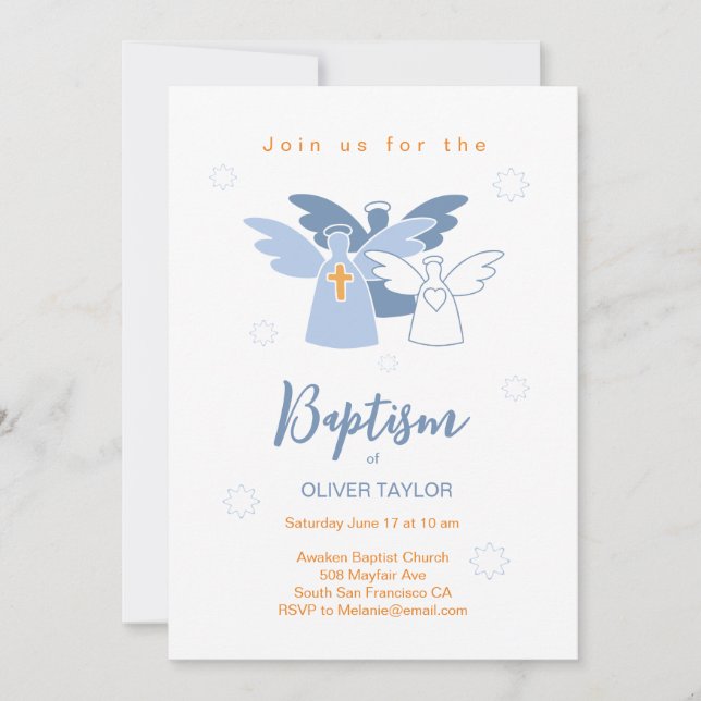Baptism Christening Angels Invitation (Front)