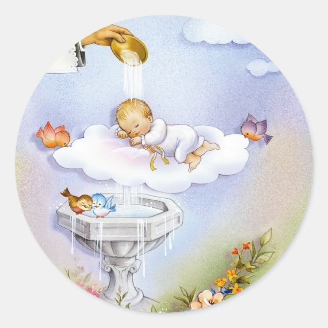 Baptism christening baby classic round sticker (Front)