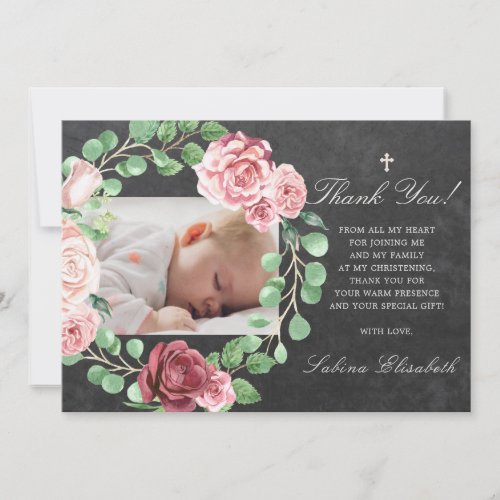 Baptism Christening Baby Garden Floral Photo Thank You Card