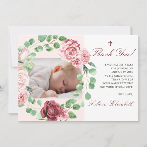 Baptism Christening Baby Garden Floral Photo Thank You Card