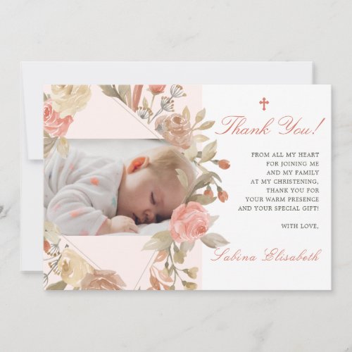 Baptism Christening Baby Roses Garden Photo Thank You Card