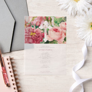 Baptism Christening Baptism Girl Pink Roses Vellum Invitations