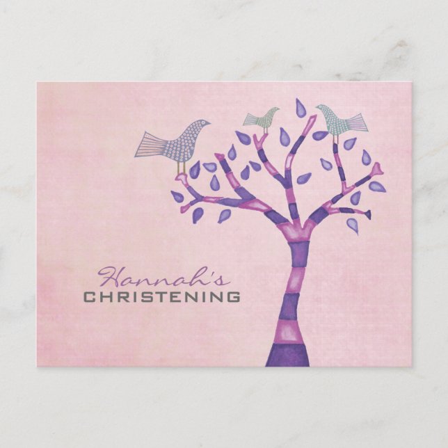 Baptism Christening Bird Trio in Tree Party Invite (Front)