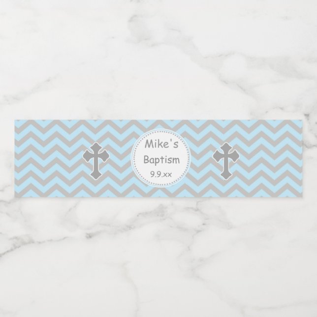 Baptism Christening Blue Gray Bottle Wrapper Water Bottle Label (Single Label)