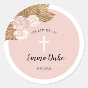 Baptism Christening Blush Arch Boho Invitation Classic Round Sticker
