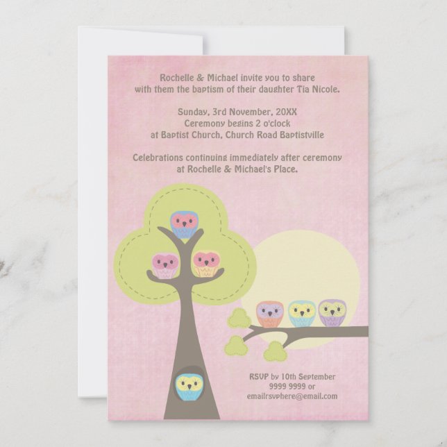 Baptism Christening Ceremony Cute Owls Invitation (Front)