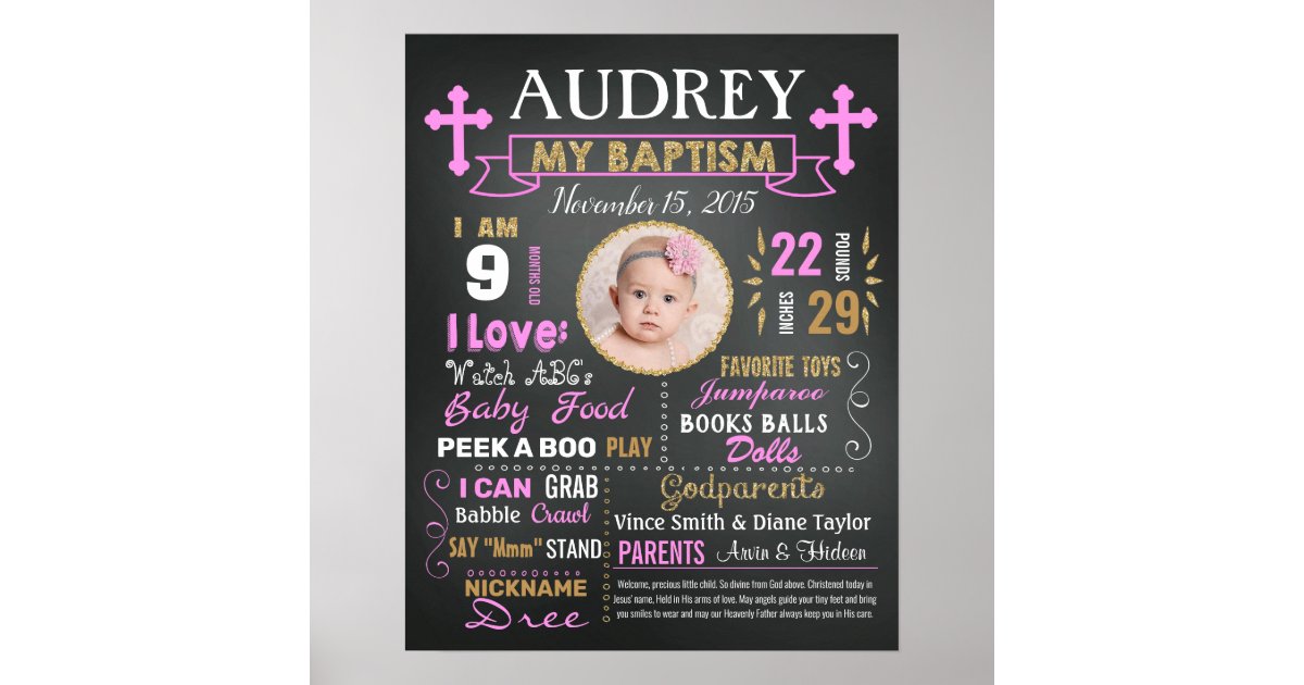 Baptism Christening Chalkboard sign for a girl Zazzle
