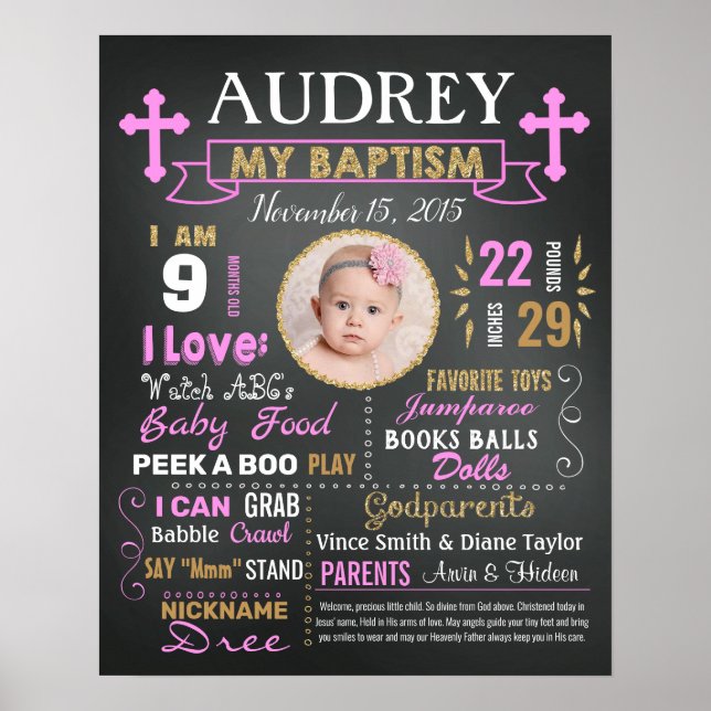 Baptism Christening Chalkboard sign for a girl (Front)