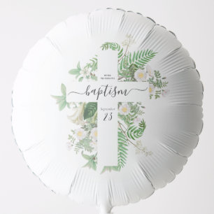 Baptism Christening Cross Greenery Gender Neutral Balloon