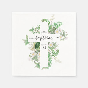 Baptism Christening Cross Greenery Gender Neutral Napkins