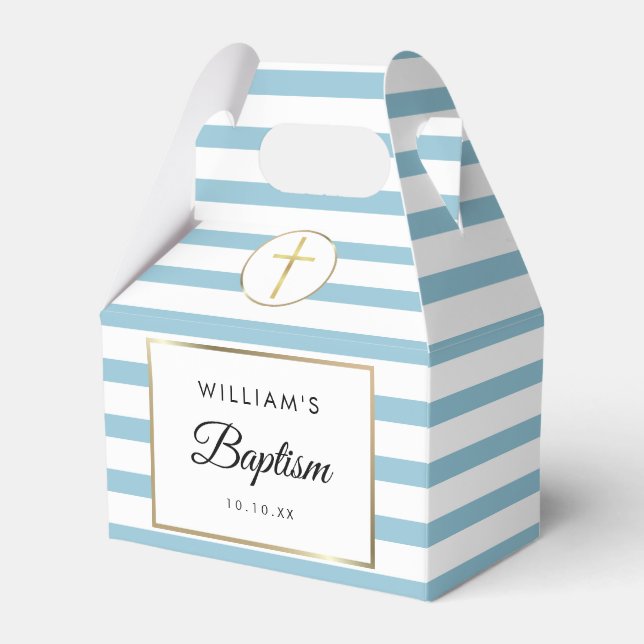 Baptism Christening Cute Blue Stripe Favor Box (Front Side)