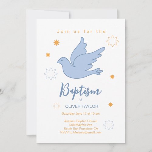 Baptism Christening Dove and Stars Invitation