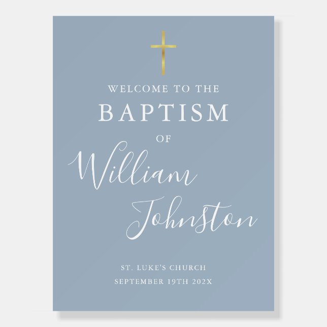 Baptism Christening Dusty Blue Welcome Sign (Front)