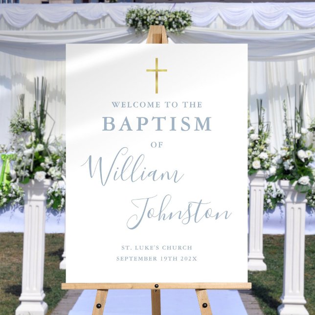 Baptism Christening Dusty Blue Welcome Sign (Baptism Christening Dusty Blue Welcome Sign)