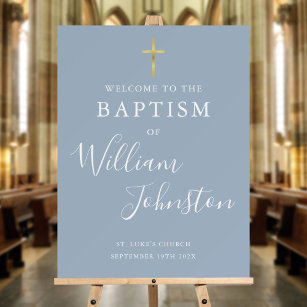 Baptism Christening Dusty Blue Welcome Sign