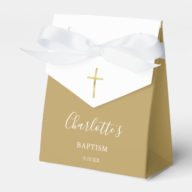 Baptism Christening Elegant Signature Script Gold Favor Boxes (Front Side)