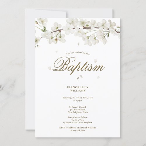 Baptism Christening Elegant White Blossom Floral  Invitation