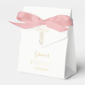 Baptism, Christening Favor Box - Girl, Gold Cross
