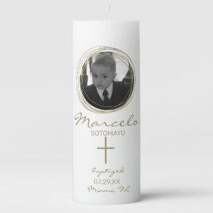 Baptism Christening First Communion Monogram Gold Pillar Candle