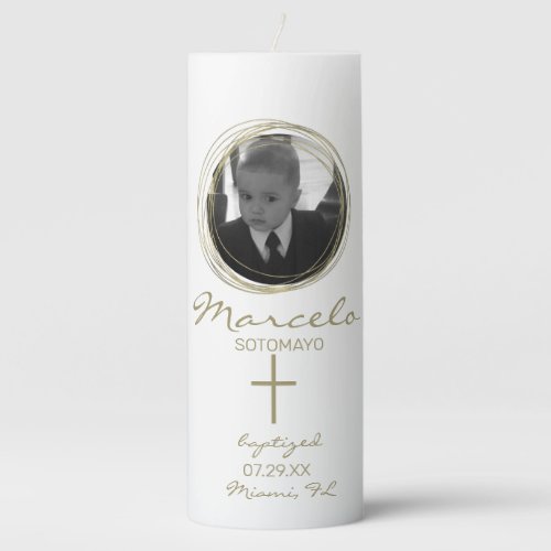 Baptism Christening First Communion Monogram Gold Pillar Candle