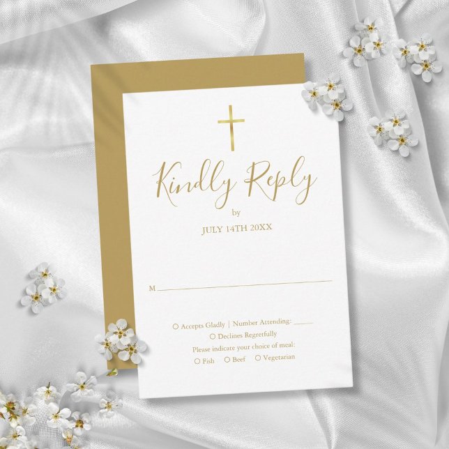 Baptism Christening First Holy Communion Gold RSVP Card (Baptism Christening First Holy Communion Gold RSVP Card)