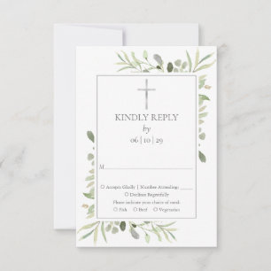 Baptism Christening First Holy Communion Greenery RSVP Card
