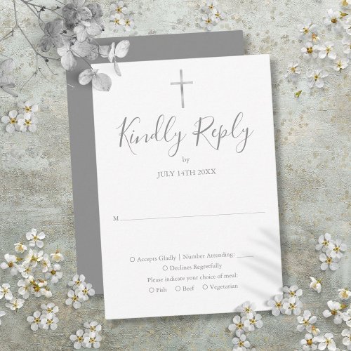 Baptism Christening First Holy Communion Silver RSVP Card