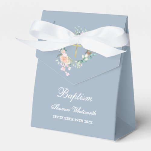 Baptism Christening Floral Garland Dusty Blue Favor Boxes