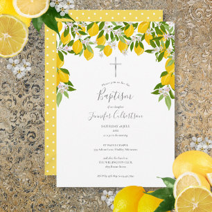 Baptism Christening Floral Lemons Invitation