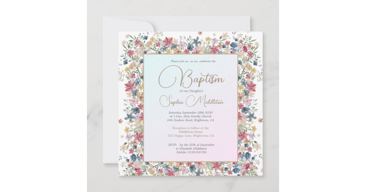 Baptism Christening Floral Religious Modern Invitation | Zazzle