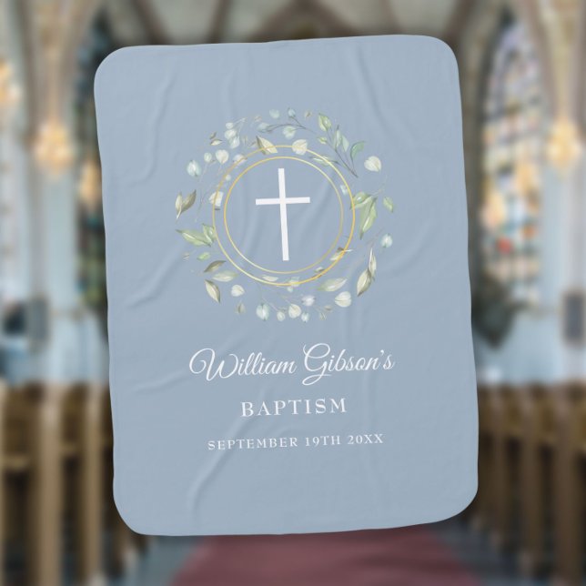 Baptism Christening Garland Floral Dusty Blue Baby Blanket (Creator Uploaded)