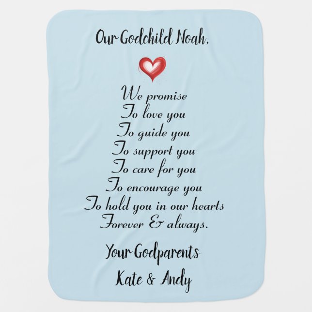 Baptism, Christening Gift F Godchild Boy, Custom  Baby Blanket (Front)