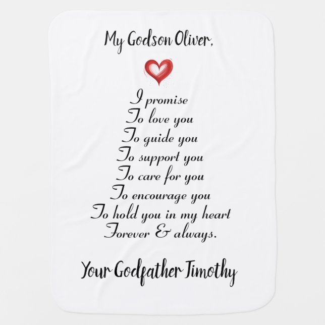 Baptism / christening gift to godson, custom  baby blanket (Front)