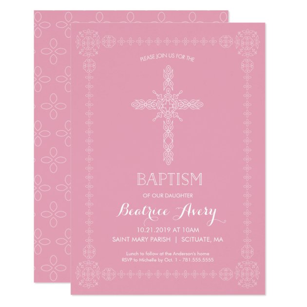 Baptism, Christening Girl Invitation Elegant Cross