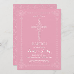 Baptism, Christening Girl Invitation Elegant Cross
