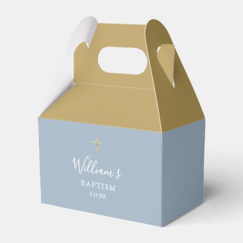 Baptism Christening Gold Cross Dusty Blue Favor Boxes