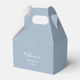 Baptism Christening Gold Cross Dusty Blue Favor Boxes