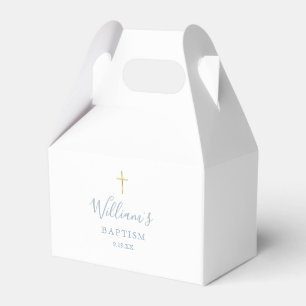 Baptism Christening Gold Cross Dusty Blue Favor Boxes