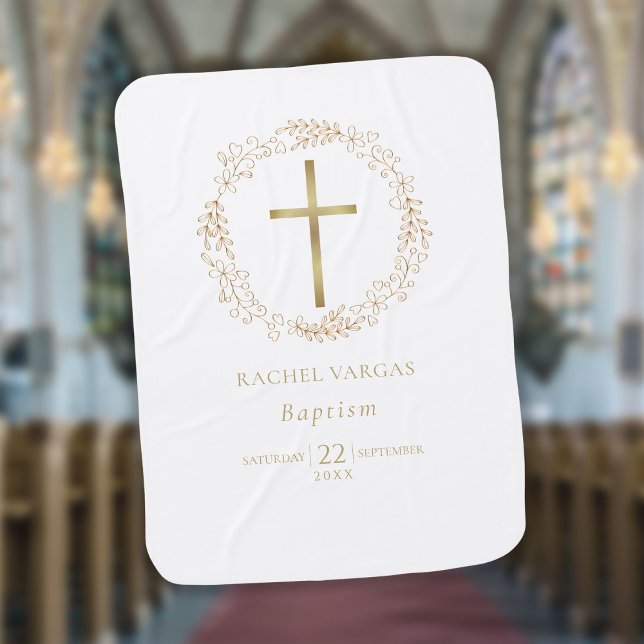 Baptism Christening Gold Cross Floral Baby Blanket (Baptism Christening Gold Cross Floral Baby Blanket)