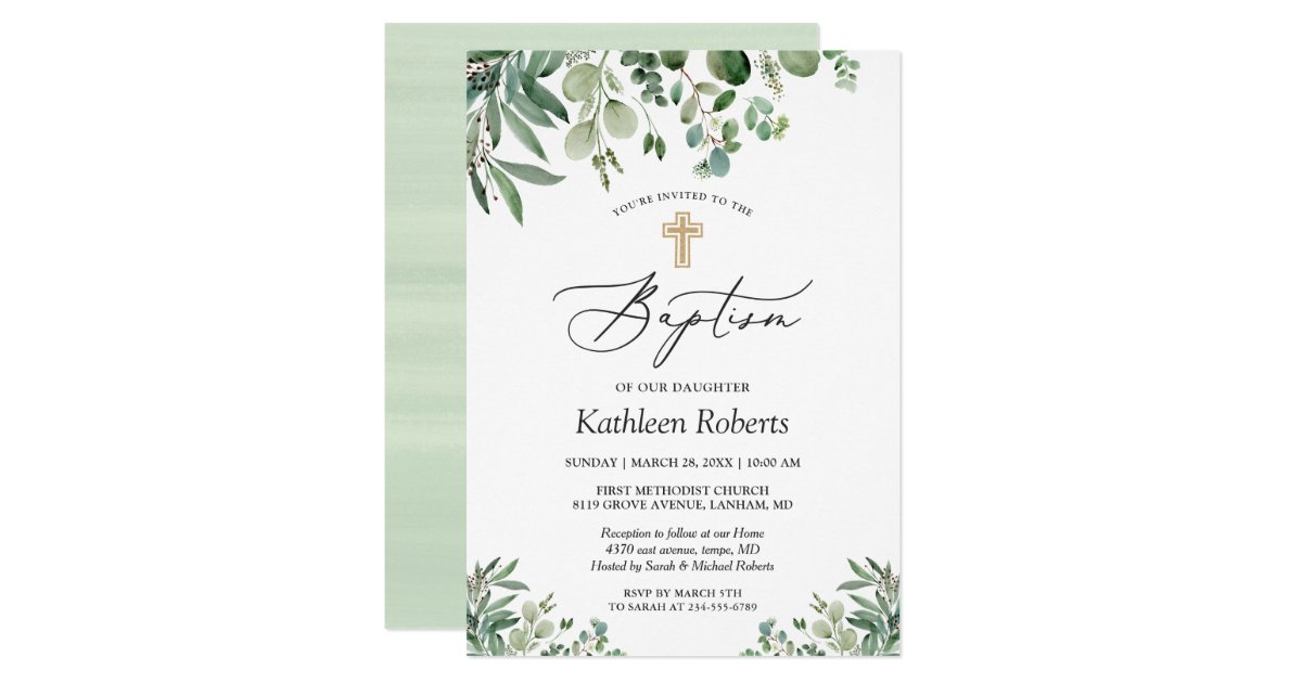 Baptism Christening Greenery Eucalyptus Leaves Invitation