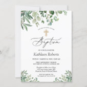 Baptism Christening | Greenery Eucalyptus Leaves Invitation | Zazzle