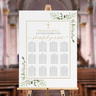 Baptism Christening Greenery Gold Seating Chart Foam Board