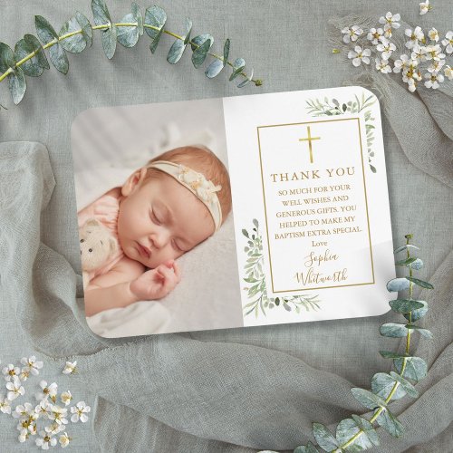 Baptism Christening Greenery Photo Thank You Magnet