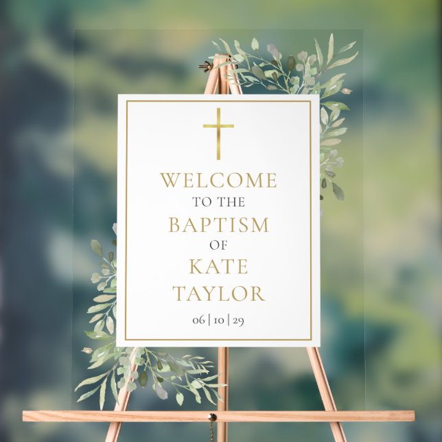 Baptism Christening Greenery Welcome Sign (Neutral)
