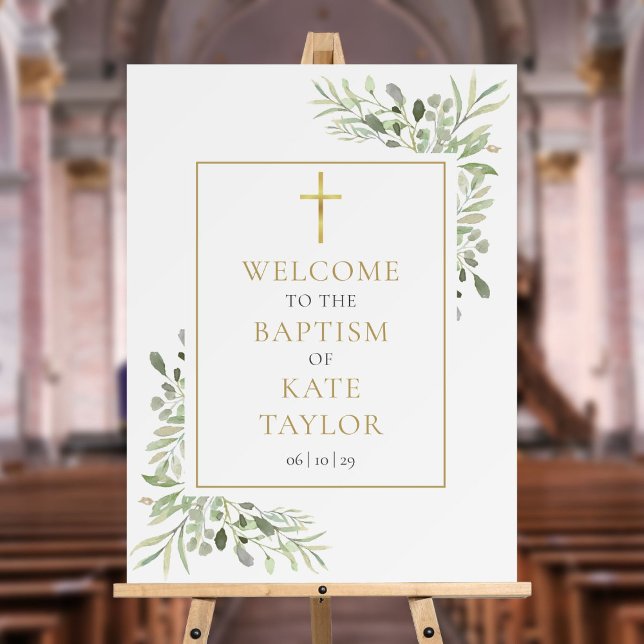 Baptism Christening Greenery Welcome Sign (Baptism Christening Greenery Welcome Sign)