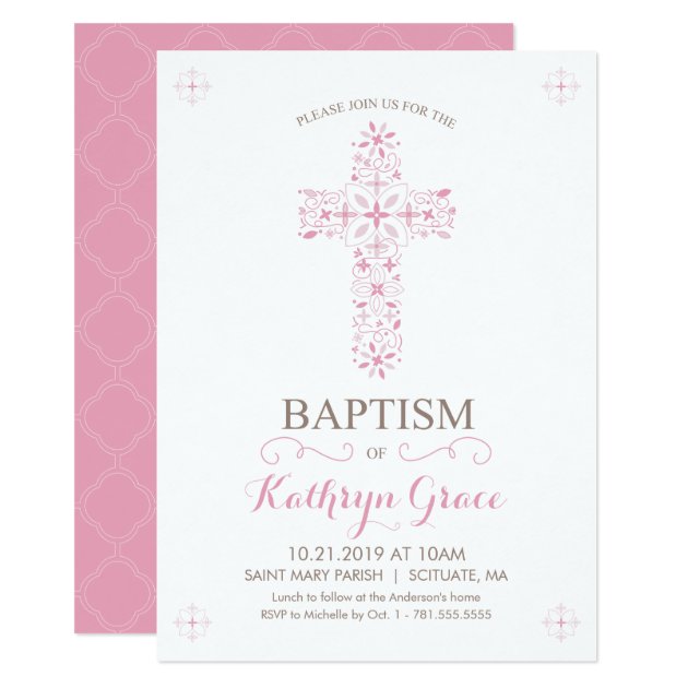 Baptism, Christening Invitatio, Baby Girls Invite