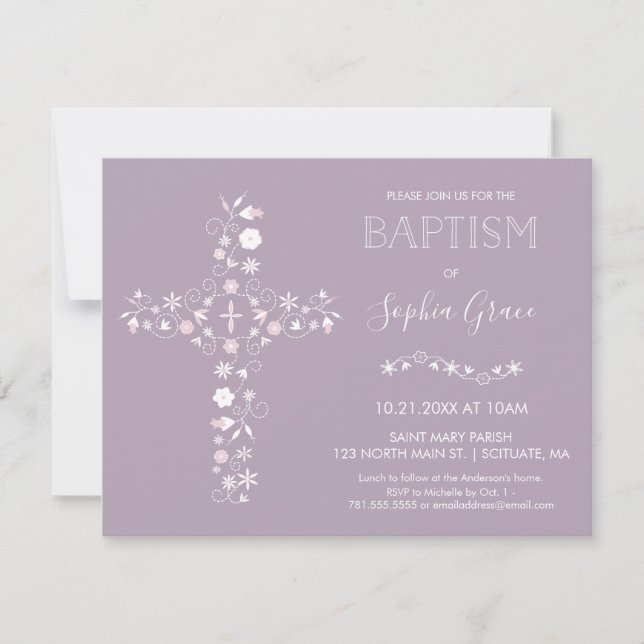 Baptism, Christening Invitation - Baby Girl Invite (Front)
